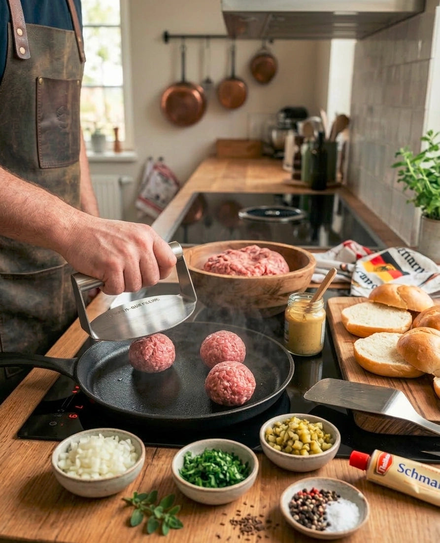 Burger-Quetsche Burgerpresse aus Edelstahl – Smash Burger Presse für Grill & Plancha
